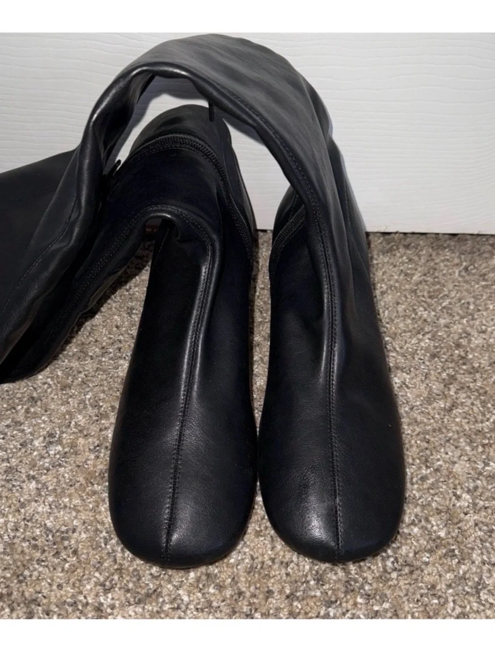 H&M Black Over-the-Knee Leather Boots with Block Heel